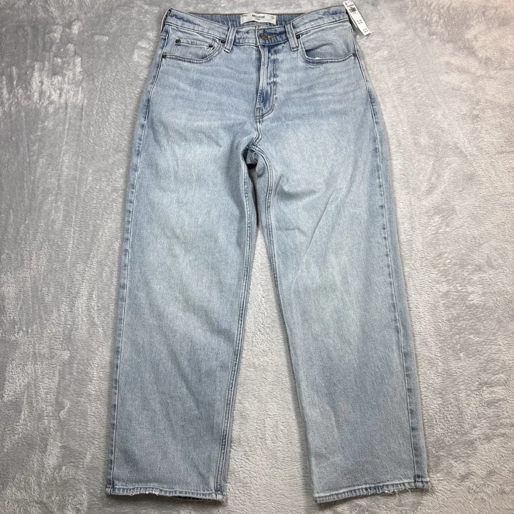 Hollister Baggy Jeans Men 31X30 (Fits 32X28) Blue Stretch Spider Embroidery